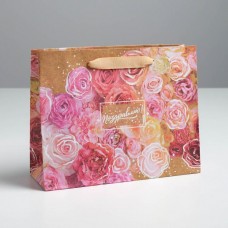 Пакет горизонтальный крафтовый «Цветочное настроение», MS 23 × 18 × 8 см