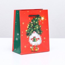 Пакет подарочный "Новогодний домовёнок", 11,5 х 14,5 х 6,5 см