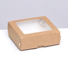 Коробка пищевая, с окном, крафт, 10 х 10 х 3,5 см