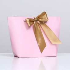 Пакет подарочный с лентой «Розовый» 28 х 20 х 9 см