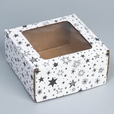 Коробка сборная с окном «Звезды», белый, 16х8х16 см