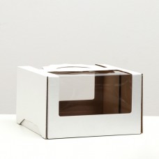 Коробка под торт 2 окна, с ручками, белая, 23 х 23 х14 см