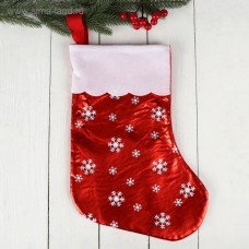 Носок для подарков "Мерцание" красный со снежинками, 19х38 см