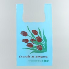 Пакет майка, полиэтиленовый "Тюльпаны", голубой 26 х 48 см, 12 мкм