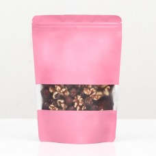 Пакет дой-пак, матовый,розовый с окном, 14 х 20 х 4 см