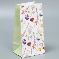 Пакет подарочный без ручек «Цветы», 10 × 19.5 × 7 см