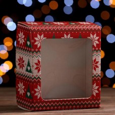 Коробка подарочная, крышка-дно, "Новогодний принт", 14,5 х 14,5 х 6 см