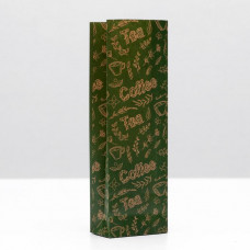 Пакет бумажный фасовочный "Coffe and tea", крафт, зелёный, 7 х 4 х 21 см