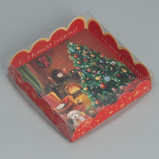 Коробка для кондитерских изделий с PVC крышкой «С Новым годом», камин, 13 × 13 × 3 см