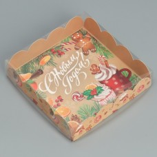 Коробка для кондитерских изделий с PVC крышкой «С Новым годом», 13 × 13 × 3 см