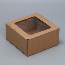 Коробка сборная с окном бурая 16х8х16 см