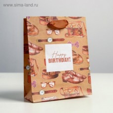 Пакет крафтовый вертикальный «Happy birthday», S 12 × 15 × 5.5 см