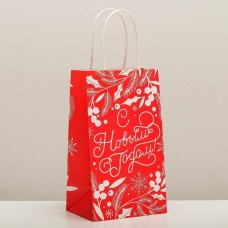 Пакет подарочный крафтовый «С Новым годом!», 12 × 21 × 9 см