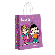 Пакет подарочный Love is, большой, 220 × 310 × 100 мм, фиолетовый