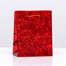 Пакет подарочный, фольгированный, "Красный" 14 Х 11 Х 5 см