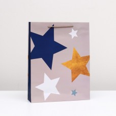 Пакет подарочный "Звезды на бежевом" 33 х 42,5 х 10 см