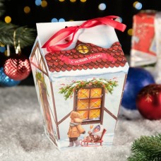 Подарочная коробка "Праздничный домик" бежевый с бантом, 14 х 14 х 21,3 - 9,6 х 9,6 х 22 см