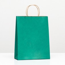 Пакет крафт, зеленый вельвет, с кручеными ручками, 25 х 12 х 27 см