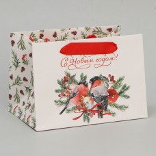 Пакет подарочный с широким дном «Снегири», 20 × 14 × 13.2 см