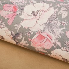 Бумага упаковочная крафтовая «Цветы на сером», 50 × 70 см