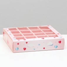 Коробка под 16 конфет , сердца, 17,7 х 17,7 х 3,8 см