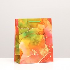 Пакет подарочный "Мокрая Акварель", розово-зеленый, 18 х 22,3 х 10 см