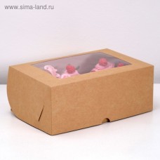 Коробка на 6 капкейков с окном, крафт, 25 х 17 х 10 см