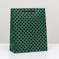 Пакет подарочный "Зеленый узор" 26 х 32 х 12 см