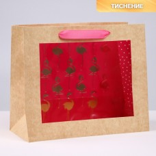 Пакет крафтовый с пластиковым окном «Фламинго», 24 х 20 х 11см