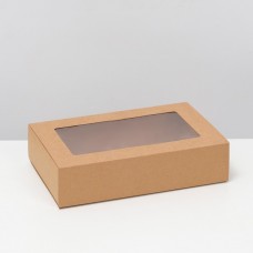 Коробка складня, пенал, с окном, крафтовая, 25 х 16 х 6 см