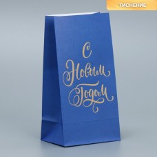 Пакет без ручек «С Новым Годом», синий, с тиснением, 10 × 19.5 × 7 см