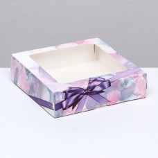 Коробка складная с окном "Бантик фиолетовый", 15 х 15 х 4 см
