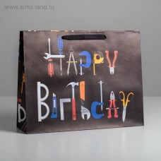 Пакет крафтовый горизонтальный Happy birthday, L 40 × 31 × 11.5 см
