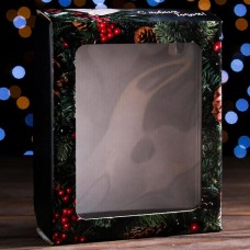 Коробка подарочная, крышка-дно, с окном "Новогодние подарки", 18 х 15 х 5 см
