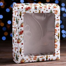 Коробка подарочная, крышка-дно, с окном "Рождественский вечер", 18 х 15 х 5 см
