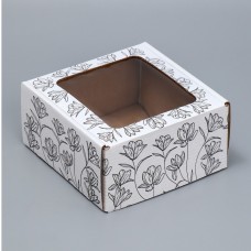 Коробка сборная с окном «Цветы», белый, 16х8х16 см