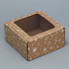 Коробка сборная с окном «Звезды», бурый, 16х8х16 см