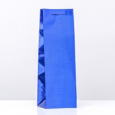 Пакет подарочный, под бутылку фольгированный, "Синий" 35 Х 12 Х 9 см