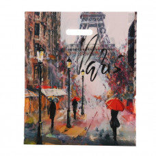 Пакет "Дождь в Париже", полиэтиленовый с вырубной ручкой, 38х45 см, 50 мкм