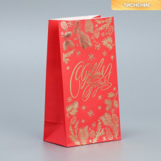 Пакет без ручек «С Новым Годом!», красный, с тиснением, 10 × 19.5 × 7 см