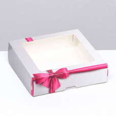 Коробка складная с окном "Бант розовый , 15 х 15 х 4 см