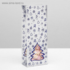 Пакет бумажный фасовочный "Новогодний" с окном, серебро-синий,10 х 6 х 26 см
