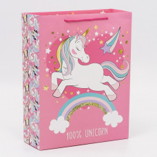 Пакет подарочный "100% unicorn", Единорог. Минни Маус, 31х40х11,5 см