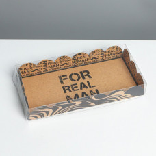 Коробка для кондитерских изделий с PVC крышкой «Настоящему мужчине», 10,5 × 21 × 3 см
