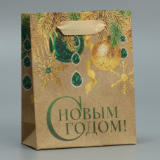 Пакет крафтовый вертикальный «С Новым годом!», S 12 × 15 × 5.5 см