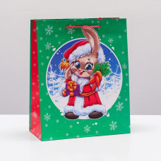 Пакет подарочный "Зайчик Дед Мороз" , 26 х 32 х 12 см
