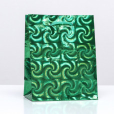 Пакет подарочный, фольгированный, "Зеленый"  14 Х 11 Х 5 см