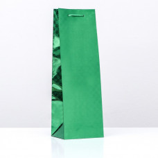 Пакет подарочный, под бутылку фольгированный, "Зеленый" 35 Х 12 Х 9 см