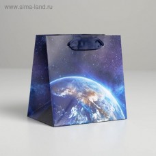 Пакет ламинированный квадратный «Космос», 14 × 14 × 9 см