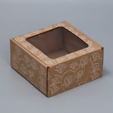 Коробка сборная с окном «Цветы», бурый, 16х8х16 см
